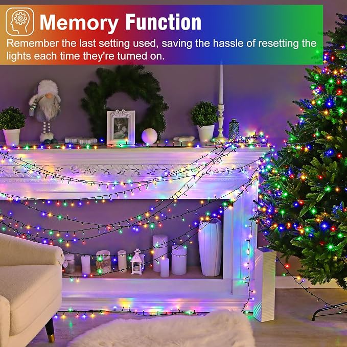 Multicolor Christmas Lights Outdoor, 66FT 200 LED Christmas Tree Lights | Waterproof 8 Modes Plug in Connectable String Lights for Outside Indoor Classroom Patio Yard Party Wedding Decorations