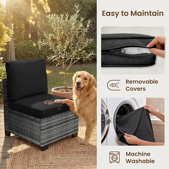 8-Piece Modular Patio Furniture Set with Storage Box Outdoor Sectional Sofa | Patio Conversation Set with Coffee Table, PE Rattan Wicker Couch with Waterproof Cushions for Backyard, Deck & Porch, Black