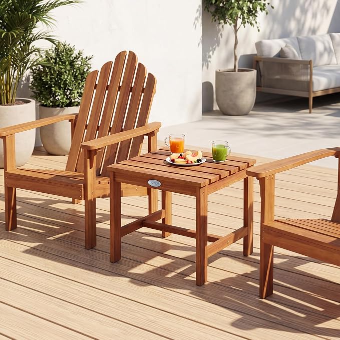 Tangkula Patio Acacia Wood Side Table, 17" Square End Table with Slatted Tabletop, Outdoor Wooden Accent Bistro Table for Backyard, Poolside, Garden, Porch, Indoor (Natural,2)