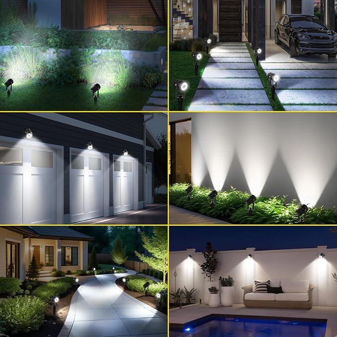 T-SUN 2W Solar Spotlights, LED Solar Powered Landscape Lights Outdoor Waterproof Solar Security Wall Lights Auto ON/Off Dual Head Light for Garden Yard Patio(Cold White)