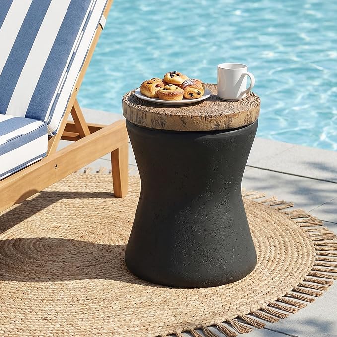 HOMPUS Outdoor Concrete Side Table, Modern Hourglass Pedestal End Table, Multi-Functional Round MgO Coffee Table, Home Decor Accent Table, Planter Stand for Garden, Living Room or Balcony