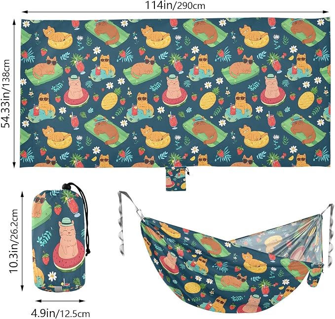Camping Hammock Outdoor Hammocks for Outside Summer Cat Beach Trees Portable Lightweight with Pockets Tree Straps Indoor