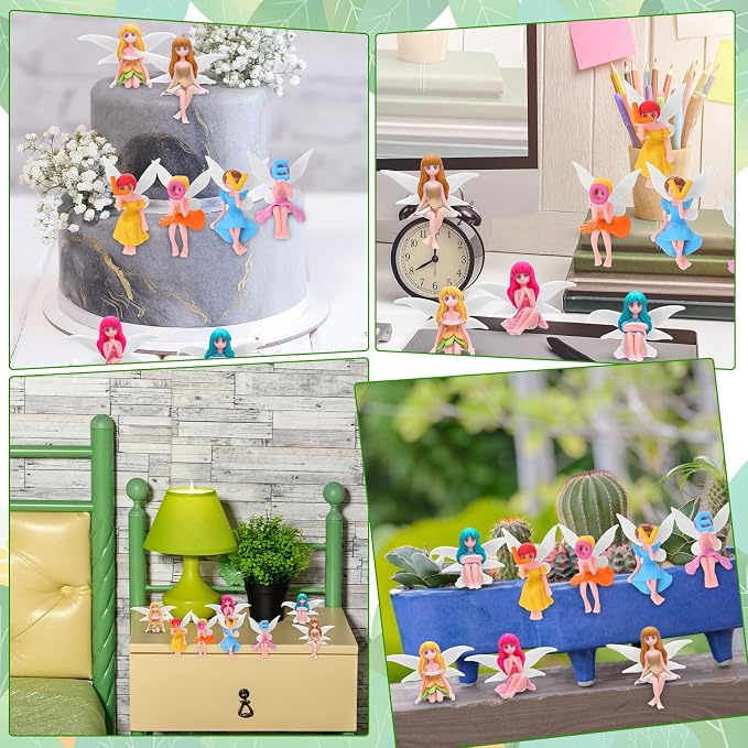 Miniature Fairy Figurines, 8 Pcs Hand-Painted Small Flower Fairies with Wings for Garden Decor, Cake Topper & Landscapes(Love)