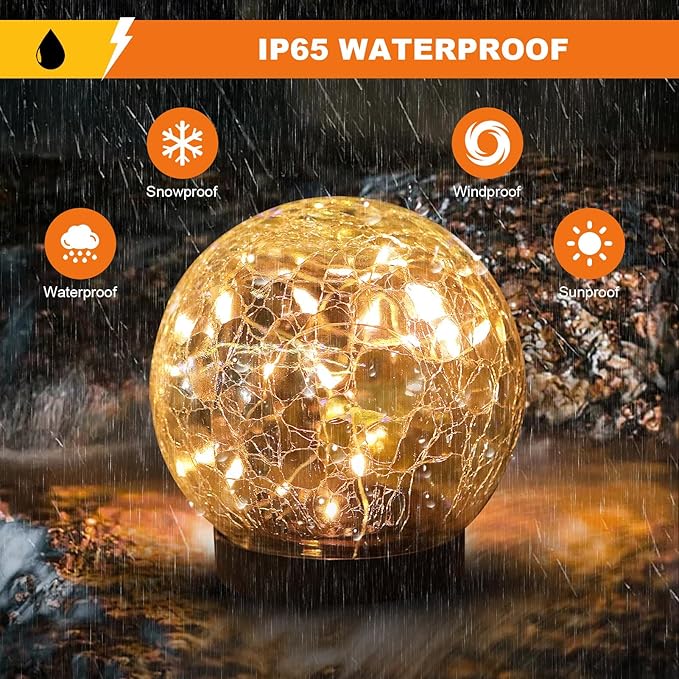 Solar Globe Lights Outdoor Waterproof-Solar Balls-Solar Garden Lights Orbs | Solar Globe Lights for Outside 6 Pack Cracked Glass Ball for Lawn Patio Yard Backyard Decorations