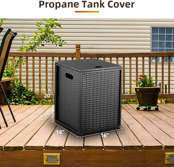 Propane Tank Cover Table – 20LB Outdoor Gas Cylinder Hideaway Storage Box with Side Handles – Metal Side Table for Garden Fire Pits