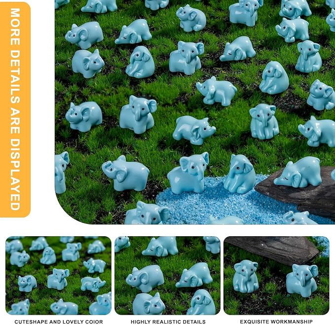 60 pcs Mini Resin Elephant Many Styles Variety Tiny Animals Figures Miniature Little Small Animal Figurines Bulk for Micro Fairy Garden Landscape Accessories Hide Crafts Decor Aquarium