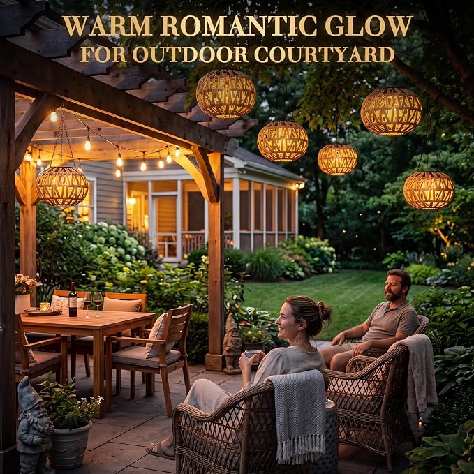 6 Pcs Solar Hanging Lanterns Outdoor Waterproof Decorative Lamp | Rattan Solar Lantern Lights, Gifts for Mom Grandma for Yard, Patio, Porch, Pathway, Deck, Lawn Decor