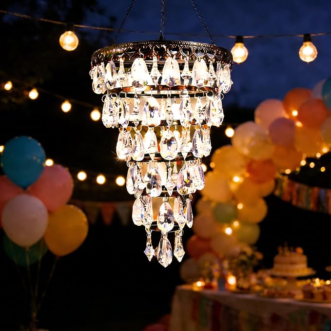 Solar Hanging Crystal Chandelier Outdoor Waterproof Garden Light | Acrylic Beads Bright Warm LED Tree Hanging Lantern for Mom's Gifts Garden Gazebo, Party, Wedding Garden Decor