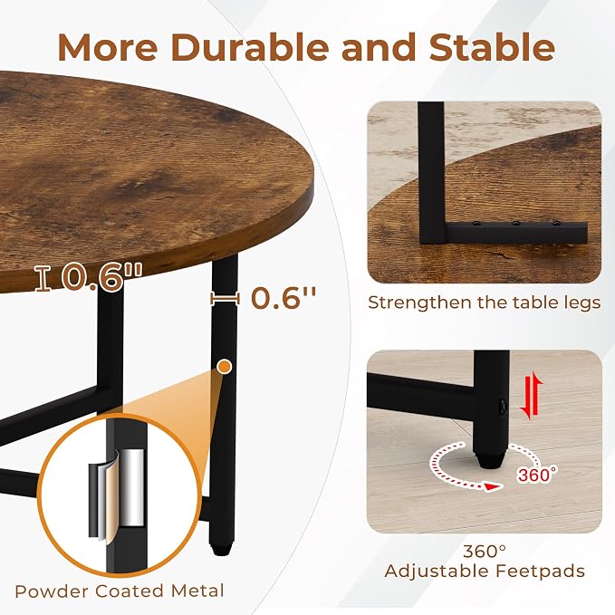 FAMIDGE Coffee Table, 31.5" Large Round Coffee Table for Living Room, Center Tables for Family & Office Use, Outdoor Coffee Table Round, Large Rustic Brown(31.5" D x 17.7" H)