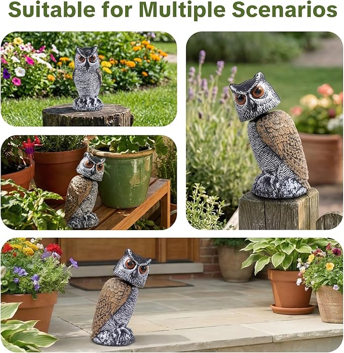 OFFO Fake Owl, Owl Statue for Garden and Yard Decoration, Weatherproof Plastic Rotating Head Outdoor Owl Decor for Porch Pool Patio Yard, 8-Inch Height, Round Ear Owl