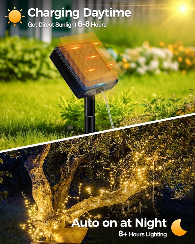 btfarm 2 Pack Solar String Lights Outdoor - Total 240LED 78FT Solar Fairy Lights Outside Waterproof 8 Modes, Copper Wire Solar Powered Twinkle Light for Garden Tree Christmas Wedding Party,Warm White