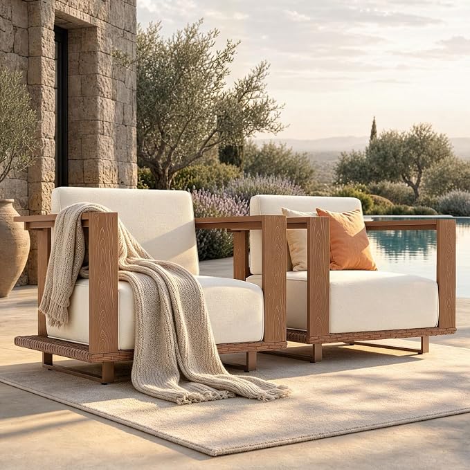 Sophia & William HDPE Patio Furniture Set，2 Pieces Modern Outdoor Sectional Sofa Set with 9.8" Beige Cushions