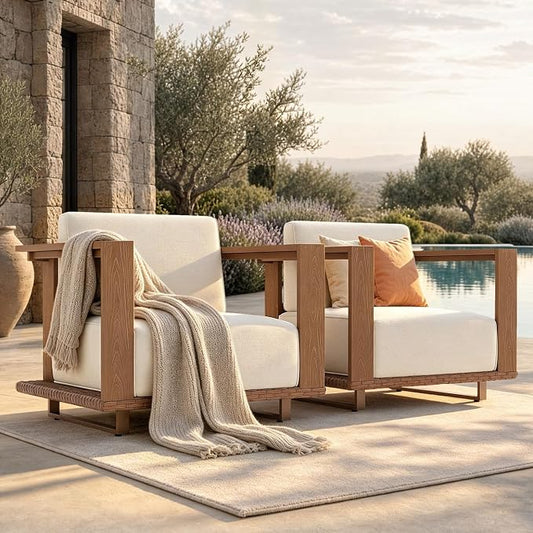 Sophia & William HDPE Patio Furniture Set，2 Pieces Modern Outdoor Sectional Sofa Set with 9.8" Beige Cushions
