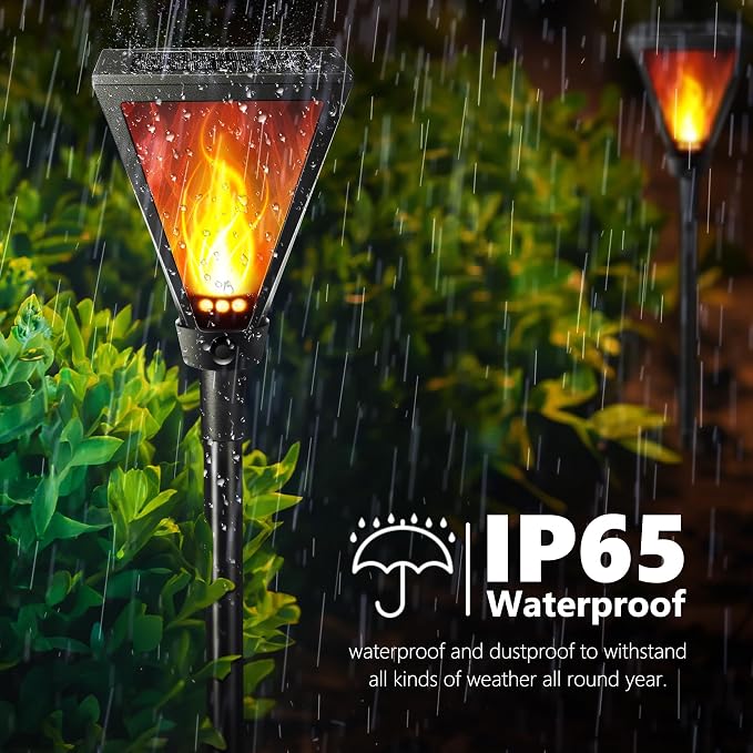 iBaycon 2 Pack 55in Solar Flame Post Lights Outdoor Landscape Pathway Lamp | Solar Garden Lights Warm White, Flickering Flame Light Outdoor Waterproof for Yard Lawn Pathway Landscape Decorations