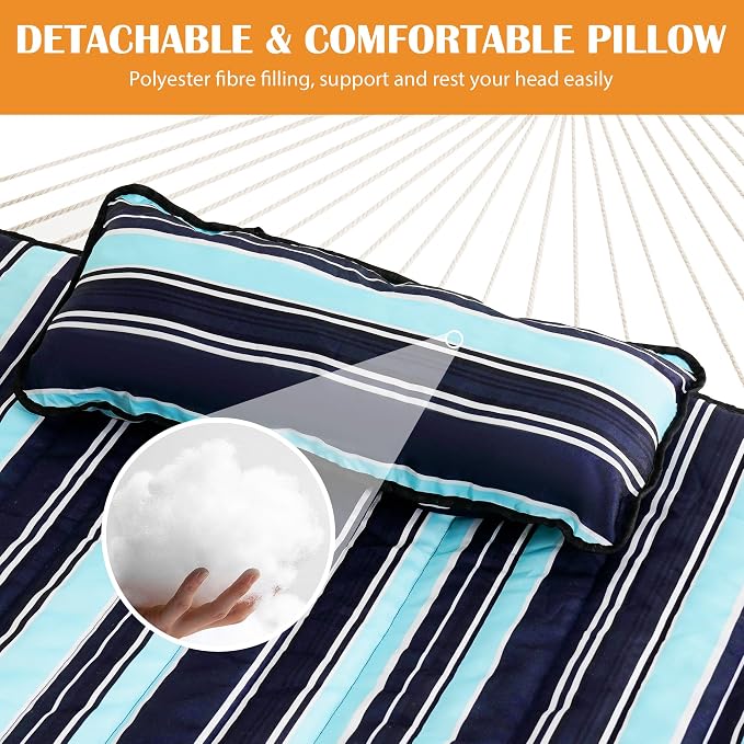 Lazy Daze Hammocks 2 Person Hammock Pad and Pillow Set, Double Polyester Quilted 78" x55" Replacement Pad for Rope Hammock, Aqua Navy