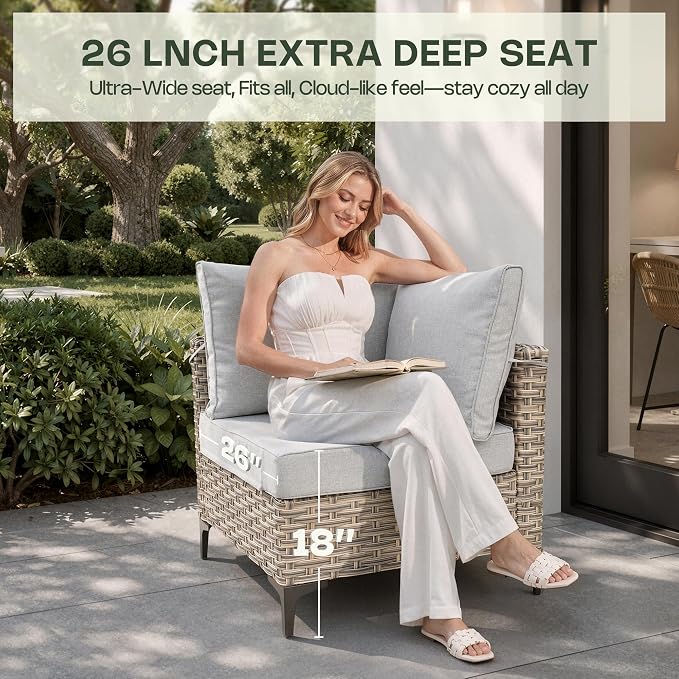 10 Pieces Patio Furniture Set, Outdoor Conversation Set with 360°Swivel Rocker Chairs, Wicker Sectional Sofa & Solar Coffee Table, High Back Outdoor Furniture L Shaped Couch for Porch Deck,Light Gray