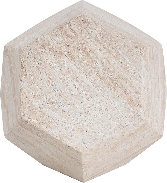 Merax Outdoor Lightweight Concrete Side Table 18" Dx19 H Hexagonal Round Travertine Indoor Accent Table Weather Resistant End Table for Patio, Beige