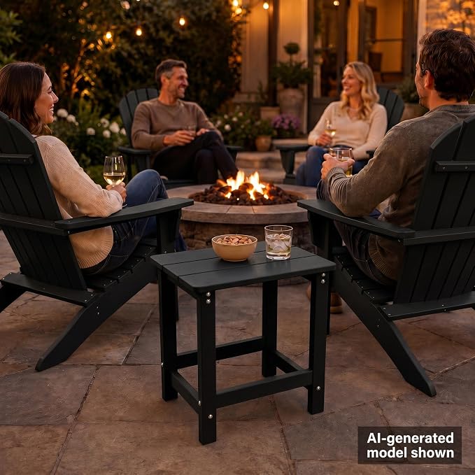 MXIMU Outdoor Side Table Set of 2: Heavy-Duty Sturdy Warp Resistant Adirondack Table - Wood Grain Finish Outdoor End Tables - Easy Assembly & Low Maintenance Patio Side Table Black