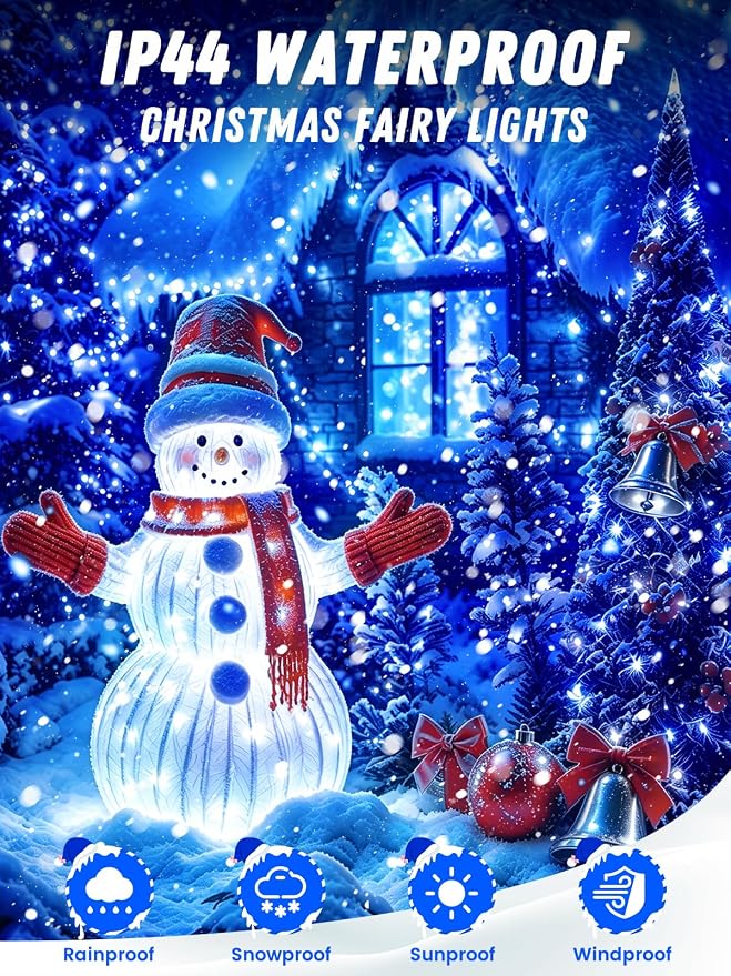 2 Pack 100 LED Fairy Lights Battery Operated with Remote Timer, 33 FT Blue | Cuttable, 8 Modes, Memory, Dimmable, IP44 Waterproof Battery String Lights for Indoor Outdoor, Wedding, Christmas Decorations