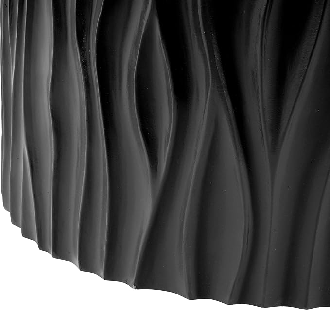 Black Coffee Table with Wavy Fluted Cylindrical Side, Modern Round MGO Magnesium Oxide Center Accent Table Assembly-Free for Living Room Patio Garden Balcony Outdoor 26.77" x 14.76"