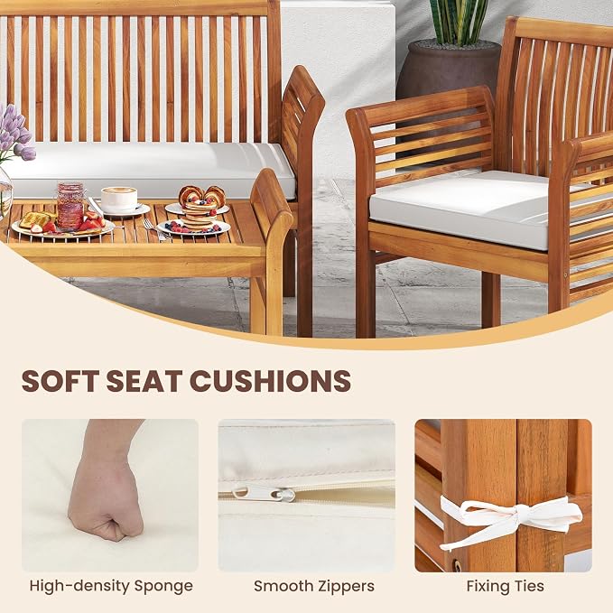 8 Piece Patio Furniture Set, Acacia Wood Sofa Set with Rectangular Coffee Table & Soft Seat Cushions, Outdoor Conversation Set for Garden, Backyard & Poolside