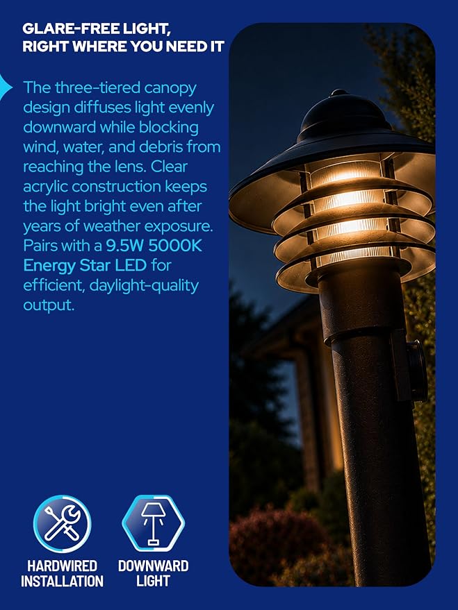 Nautical Post Mount Outdoor Lighting, Salt-Air Tough Rust-Proof Non-Metallic Coastal Lamps, Fits 3" Poles, UL Listed Dock Patio Fence Deck Porch Outdoor Walkway Lights, USA Made, Matte Black | Anti-Rust, Waterproof Coastal Outdoor LED Lighting for Yard...