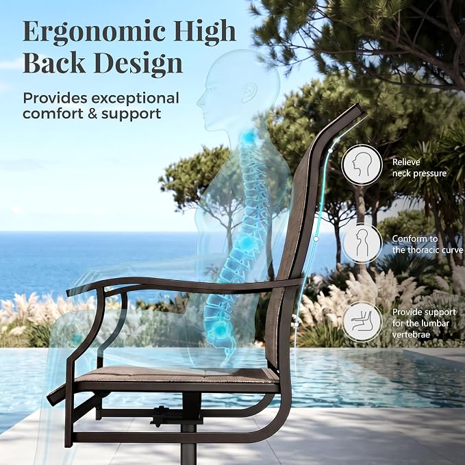 MIXPATIO Outdoor Dining Set for 8, Patio Metal Table and Swivel Chairs Set, 9 Piece Patio Furniture Set with Umbrella Hole for Backyard Deck