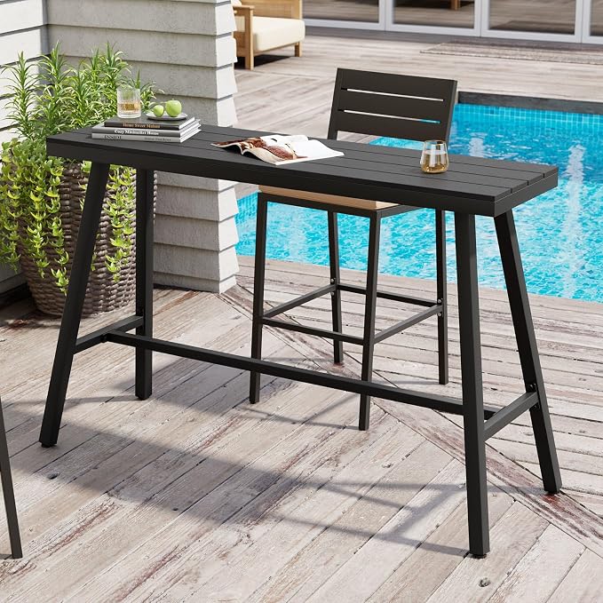 Crestlive Products Outdoor Bar Table, Patio Pub Table, 55'' Patio Bar Height Table with Weather Resistant Waterproof Top for Balcony, Bistro, Garden, Backyard, Poolside, Indoor (Black)