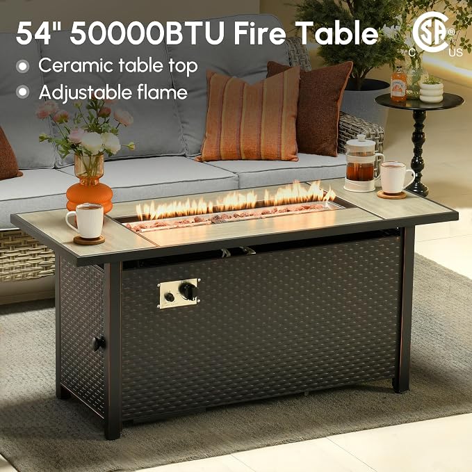 9 Pcs Outdoor Sectional Patio Furniture Set with Fire Pit Table and Swivel Rocking Chairs - All Weather Wicker Modular Outside Sectional Couch,Patio Seating Outdoor Conversation Sets,Grey