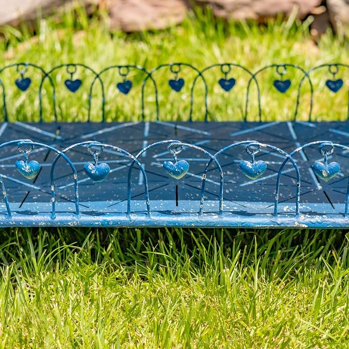 Zaer Ltd. Vintage Style Metal Patio Furniture with Heart Design Accents, Outdoor/Indoor Decor (Vintage Blue, Coffee Table)
