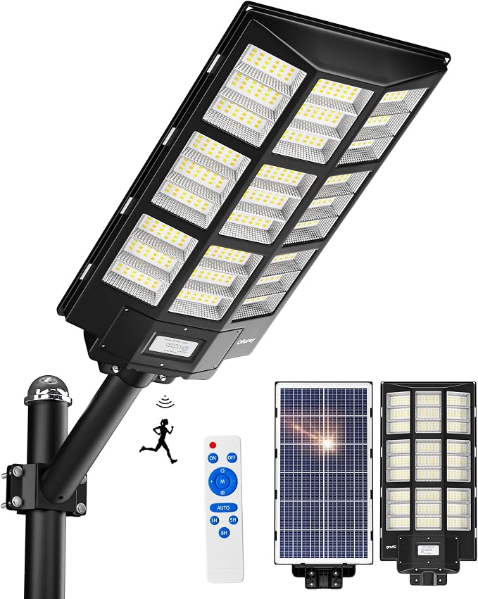 Solar Street Lights Outdoor, Of-7200W Commercial Parking Lot Light | Solar Flood Light, LED Area Light with Motion Sensor, Dusk to Dawn, Remote Control for Security Lighting in Streets, Barns