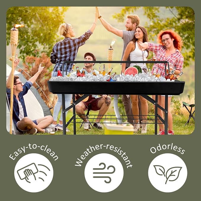 2 Tiers Portable Folding ice Cooler Table with Storage Rack & Drain Hose, Perfect Picnic Table for Camping, Beach, Backyard Parties, Weddings, Events, Black