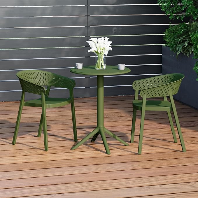 Costaelm Patio Table for 4-Person, Outdoor Patio PP Round Dining Table, All-Weather Bistro Dining Table for Backyard Deck Porch Poolside, Olive Green