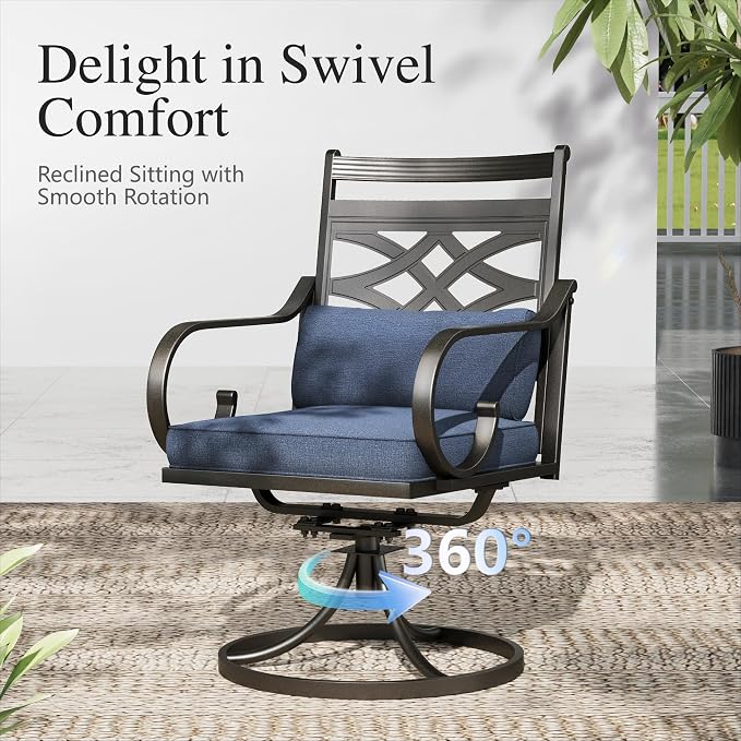 Sophia & William Patio Dining Set, Steel, Black | Umbrella Hole, Swivel Chairs, E-Coated, Cushions Included, For Patio, Garden and Yard