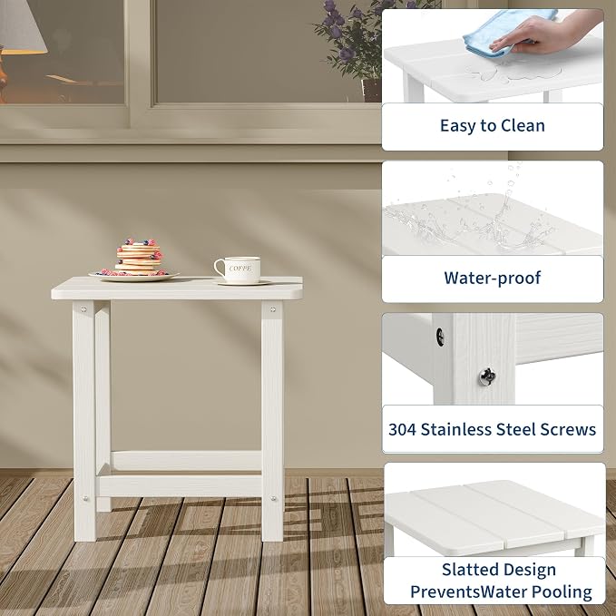 HDPE Adirondack Square Outdoor Side Table,Weather Resistant & Easy Assembly Patio End Tables,Durable Small Patio Table for Beach,Pool,Garden, Balcony, Porch