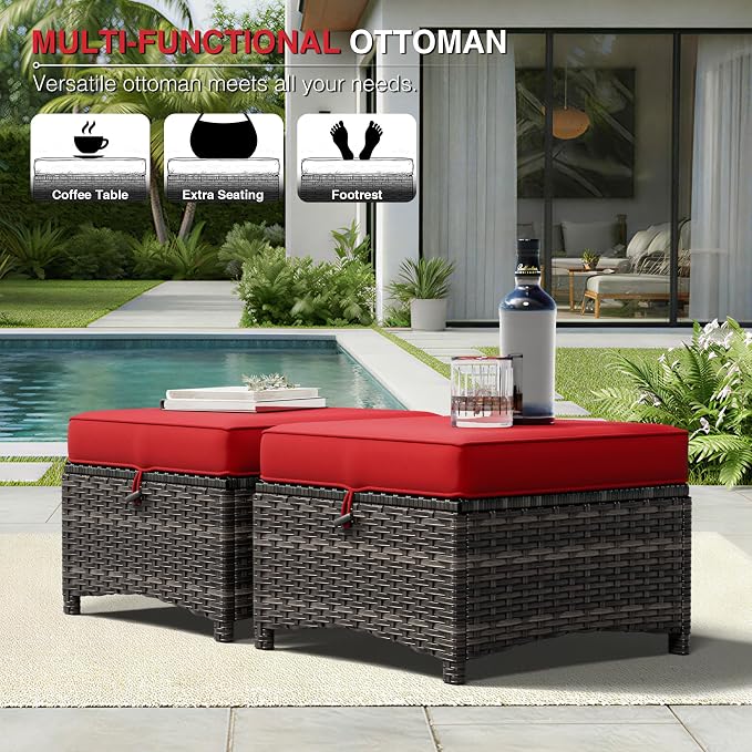 Joyside 6 Piece Wicker Patio Furniture Set, Rattan Patio Chairs with High Back, Deep Seating, Wide Armrest, Thickened Cushions, Outdoor Furniture for Deck, Porch Use