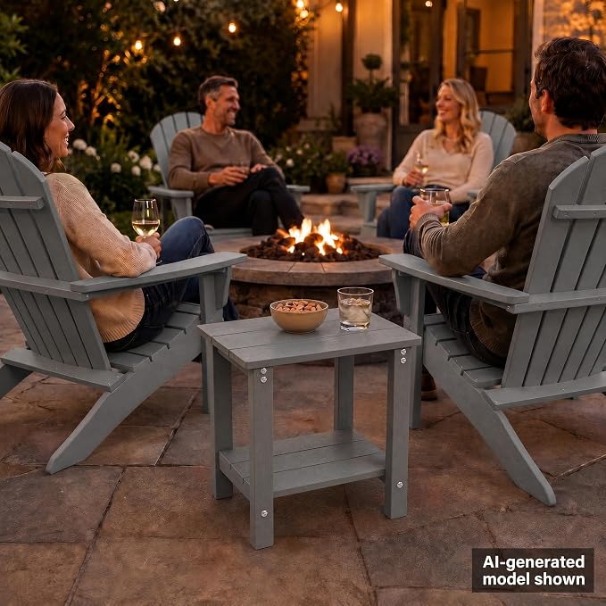 MXIMU Outdoor Side Table Set of 2: Heavy-Duty Sturdy Warp Resistant Adirondack Table - Wood Grain Finish Outdoor End Tables - Easy Assembly & Low Maintenance Patio Side Table Grey