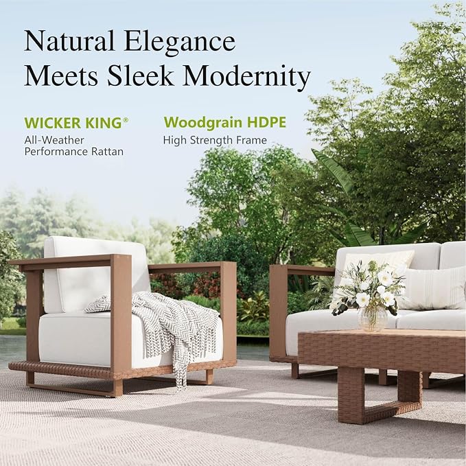 Sophia & William HDPE Patio Furniture Set，2 Pieces Modern Outdoor Sectional Sofa Set with 9.8" Beige Cushions