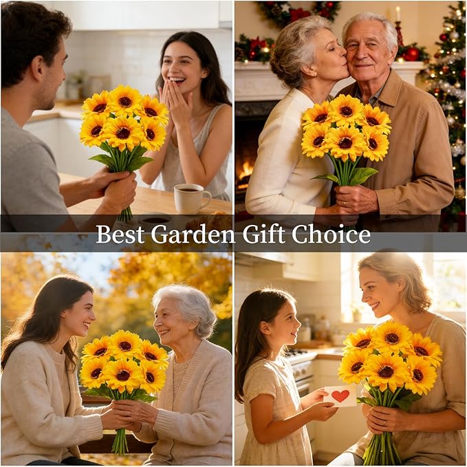 Solar Garden Lights Outdoor, 3 Pack Solar Sunflower Lights with 18 Head 3.45 Inch Flowers, Waterproof Flowers Light Fall Thanksgiving Decorations for Garden Yard Patio Backyard, Gifts for Mom Women
