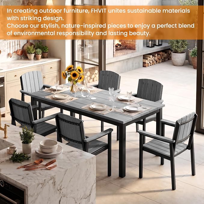 Outdoor Dining Chairs Set of 2, Aluminum Patio Dining Chairs with Armrest for Ergonomic Design, Aluminum Frame HDPS Faux Wood, All Weather Outdoor Furniture for Garden and Indoor Grey