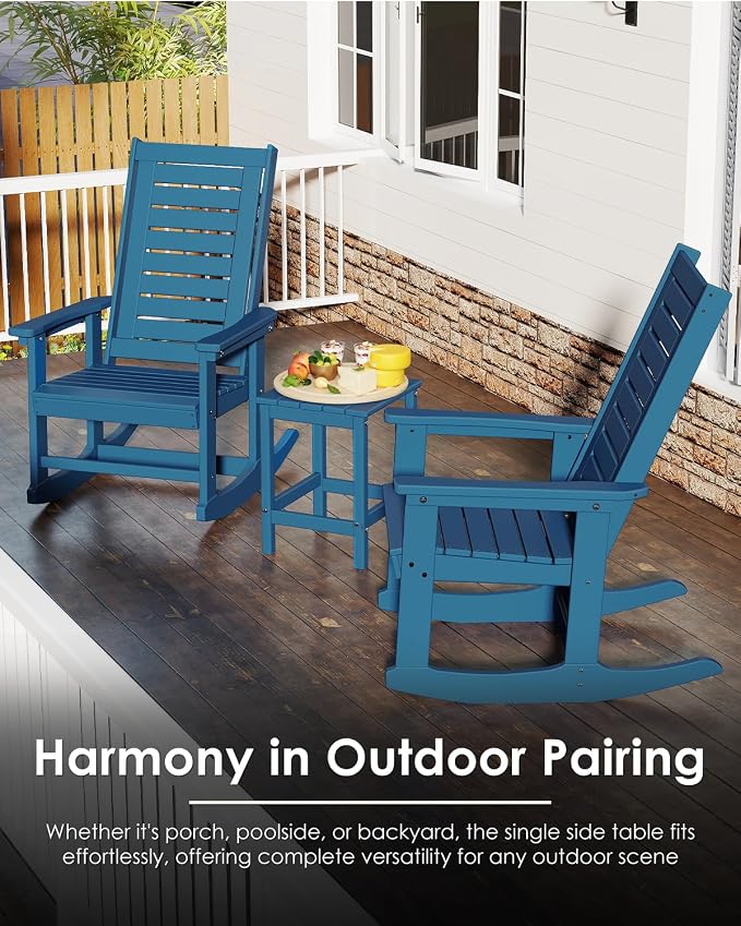GREENVINES Adirondack-Outdoor-Side-Table | Single-Tier | 14 x 13 Inches | HDPE Plastic | All Weather | Blue | Outside End Tables | for Patio Porch Backyard Indoor