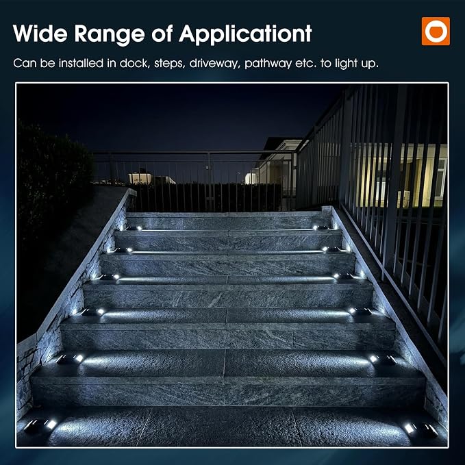 addlon Solar Dock Lights Marine 8 Pack, 2CCT Outdoor Driveway Marker Deck Lights, IP67 Waterproof, Solar Powered Deck Light for Pathway Warning Step Sidewalk Patio, Blue Light & Cool White, FCC