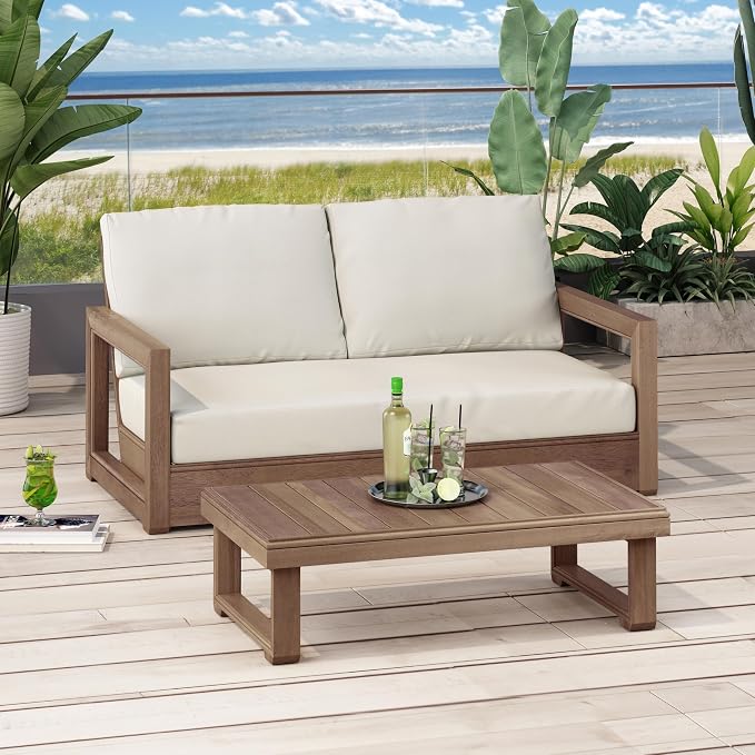 Christopher Knight Home 6-Piece Patio Furniture Set, Acacia Wood Outdoor Sofa Set with 3-Seater Sofa Loveseat 2 Swivel Rocking Chairs Coffee Table Side Table, Deep Seat Patio Conversation Set, Brown