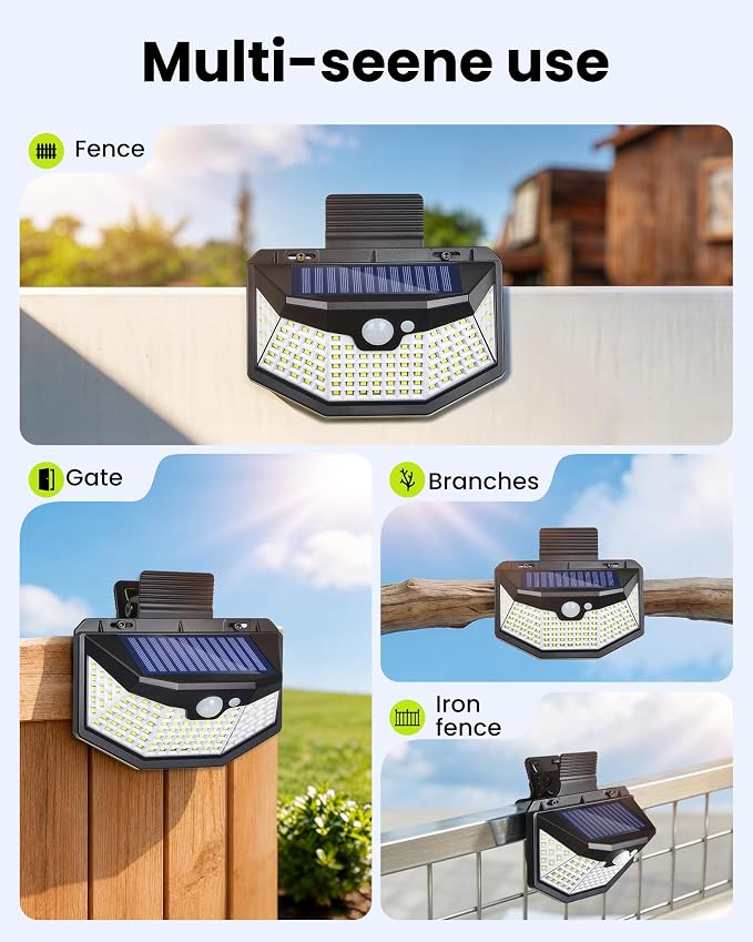 Clip on Solar Lights Outdoor with Motion Sensor, 800LM & 270° Wide Angle Solar Fence Lights Outdoor Waterproof with 115 LEDs, 3 Modes & Portable Security Lights for Chain Link Patio Deck Yard (6Pack)