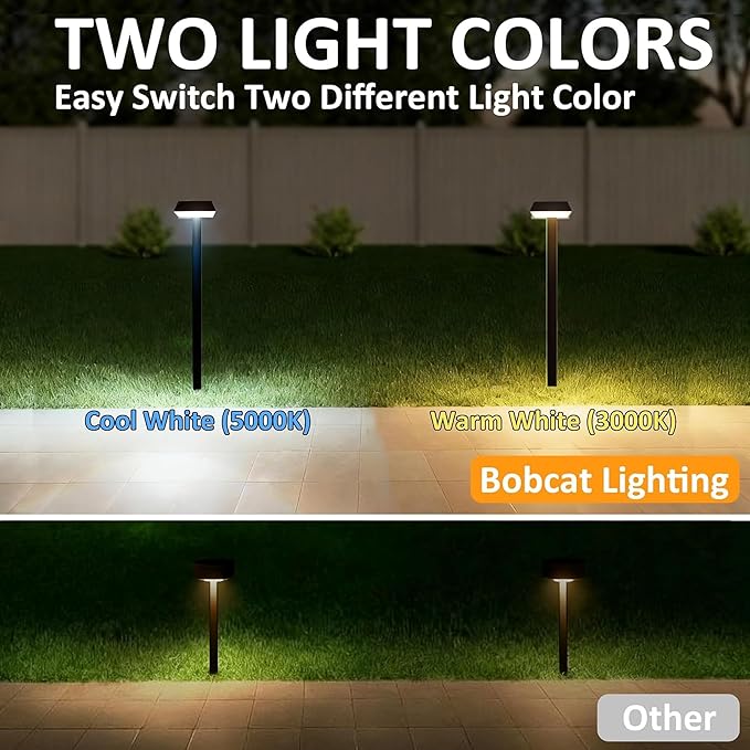 Bobcat Solar Pathway Lights Super Bright 300 lumens with 2-in-1 Warm White and Daylight Modes, Black LED Solar Lights Outdoor Waterproof for Path, Sidewalk, Driveway or Walk Way Light (6 Pack)