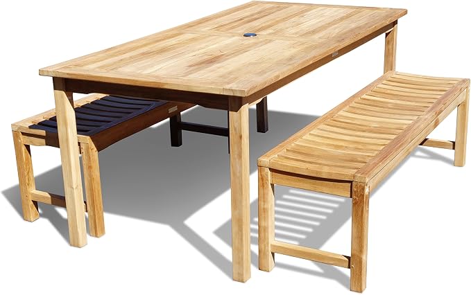 Windsor's Premium Grade A Teak,71"x35" Rectangular Table w/2 59" Benches, Seats 6, 5 Yr Wnty, World's Best Outdoor Furniture, Teak Lasts A Lifetime!