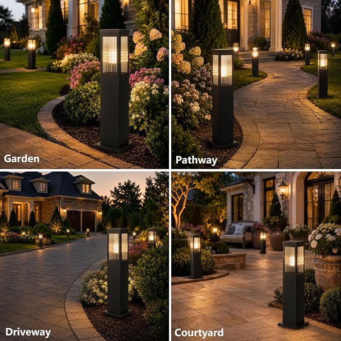 Hardwired 3000K E26 Pathway Lights Outdoor, 23.62Inch Landscape Path Lights | IP65 Waterproof Bollard Light, Exterior Lamp Path Light, Modern Commercial Pathway Lighting for Walkway Driveway Garden Patio