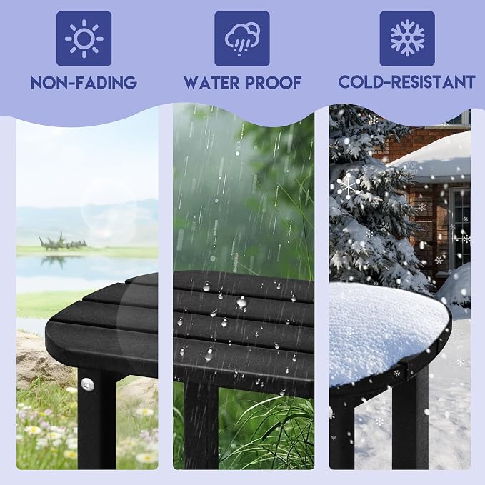 LZRS Patio End Table, Heavy Duty HDPE Outdoor Coffee Table with Wood Texture, Weatherproof Composite Table for Adirondack Chairs, Deck, Pool, Indoor/Outdoor, No Peeling Cracking(Black)