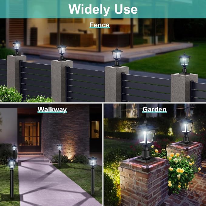 Solar Post Lights, 6000K Dusk to Dawn Solar Lamp Post Light with Pier Mount Base, Solar Post Lights Outdoor Waterproof for Garden Yard Landscape Pole Pillar, Outside Decorative Lamp(Cool White)