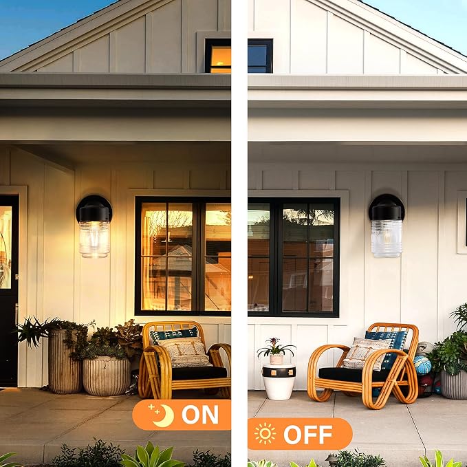 EJIAXIN 2 Pack Outdoor Wall Lantern, Exterior Waterproof Wall Sconce Light Fixtures, Black Front Door Lighting with Clear Glass Shade, Anti-Rust E26 Socket Porch Lights for Entryway